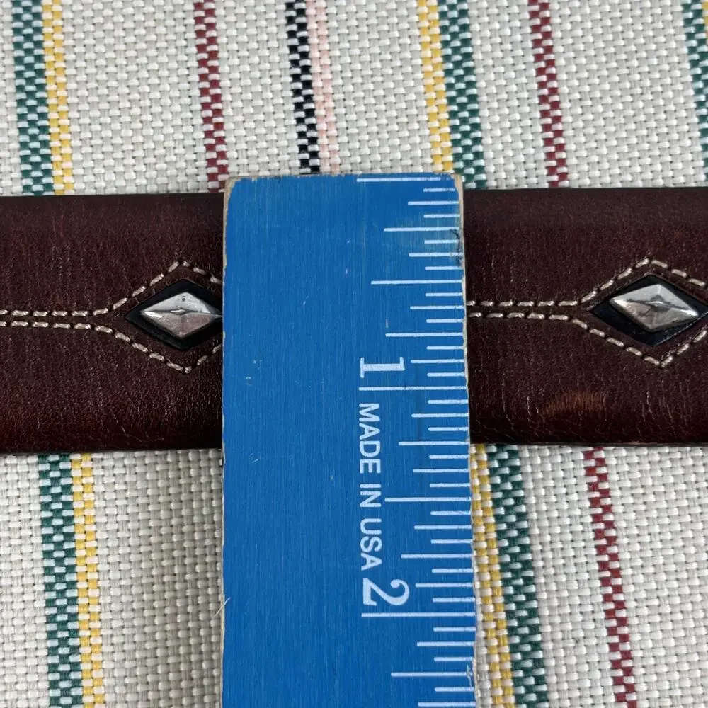 Brighton Belt Mens 48 Brown Leather Studded Western Diamond Silver Buckle Tip